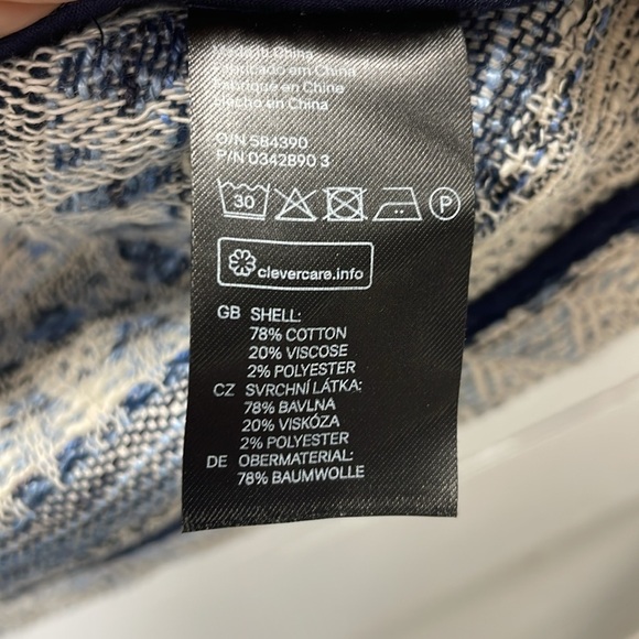 H&M Blue & White Long Line Woven Jacquard Tapestry Printed Jacket Shacket XS - Picture 5 of 6